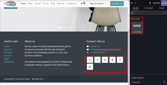 Odoo 16 Social media Building Block Image Odoo 16 Demo Image