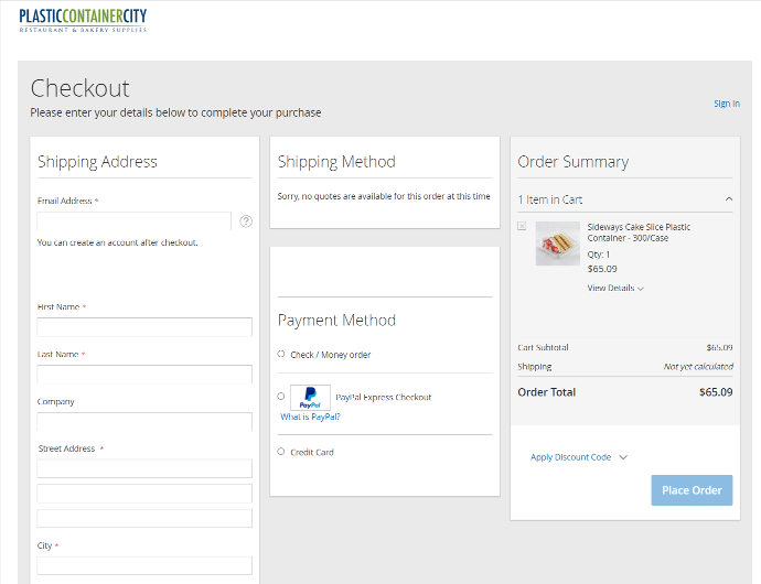 Plasticcontainer Checkout page Magento Project Screenshot